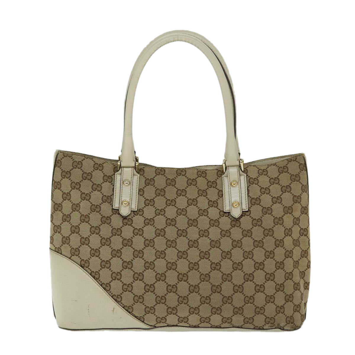 GUCCI GG Canvas Sherry Line Tote Bag Yellow Beige white 137385 Auth 68043