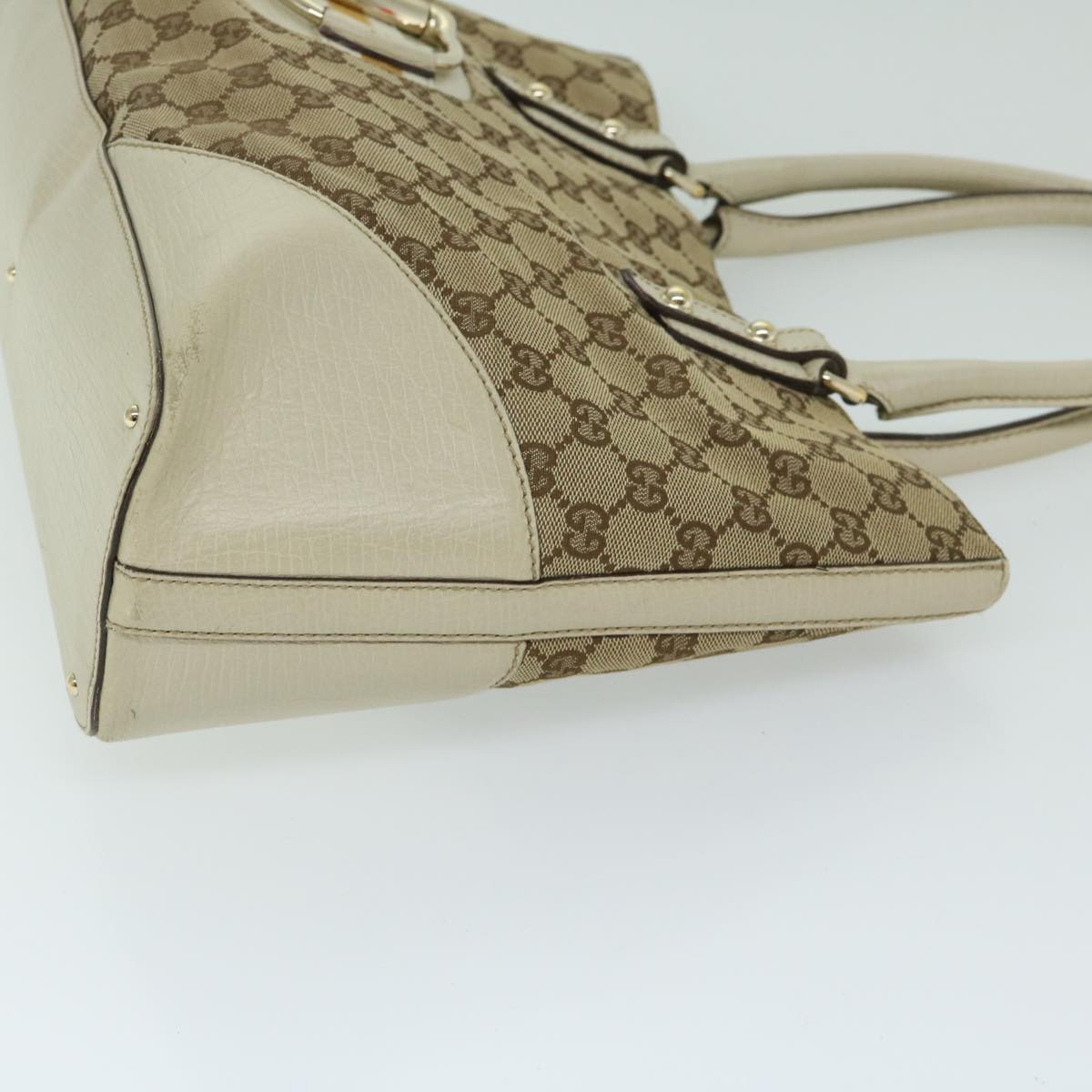 GUCCI GG Canvas Sherry Line Tote Bag Yellow Beige white 137385 Auth 68043