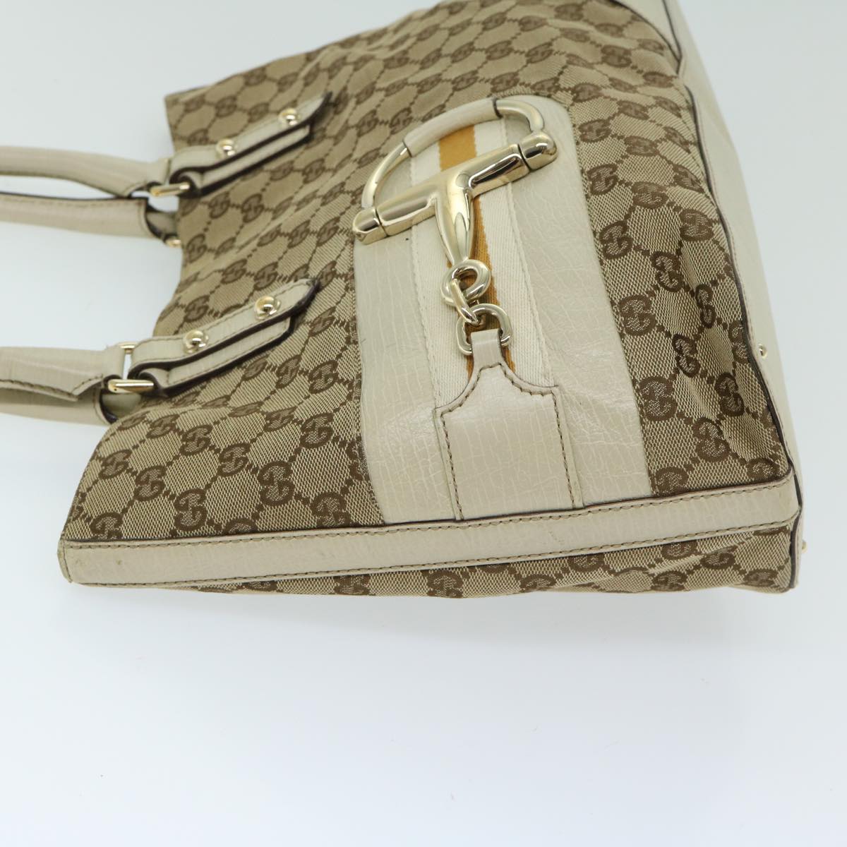 GUCCI GG Canvas Sherry Line Tote Bag Yellow Beige white 137385 Auth 68043