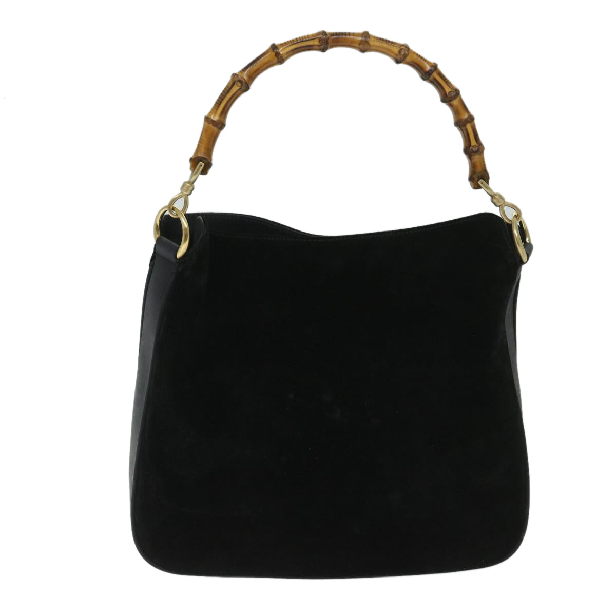 GUCCI Bamboo Hand Bag Suede 2way Black 001 1014 1638 Auth 68060