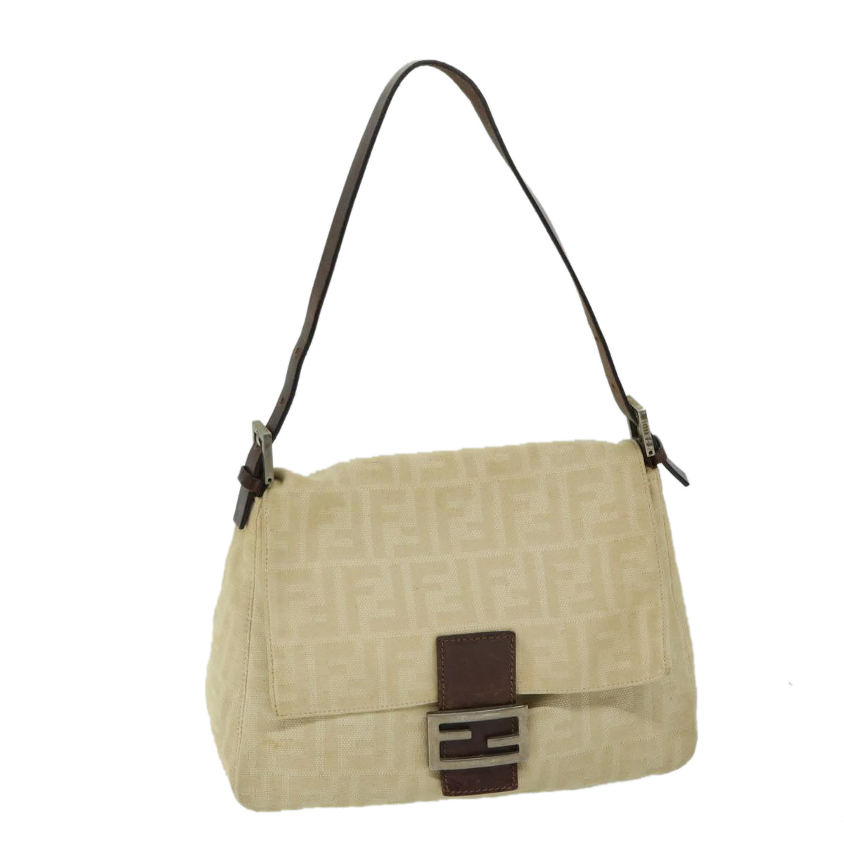 FENDI Zucca Canvas Mamma Baguette Shoulder Bag Beige Auth 68065