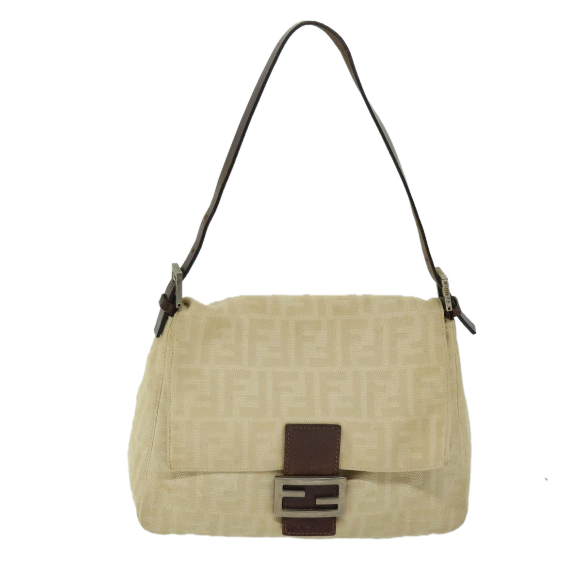 FENDI Zucca Canvas Mamma Baguette Shoulder Bag Beige Auth 68065