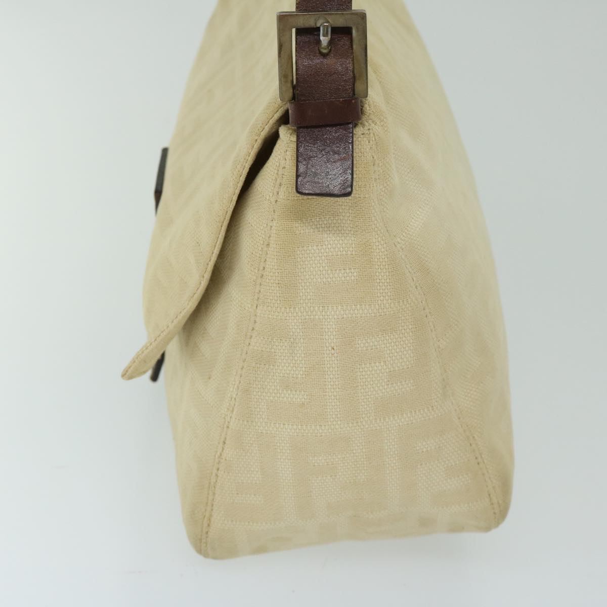 FENDI Zucca Canvas Mamma Baguette Shoulder Bag Beige Auth 68065