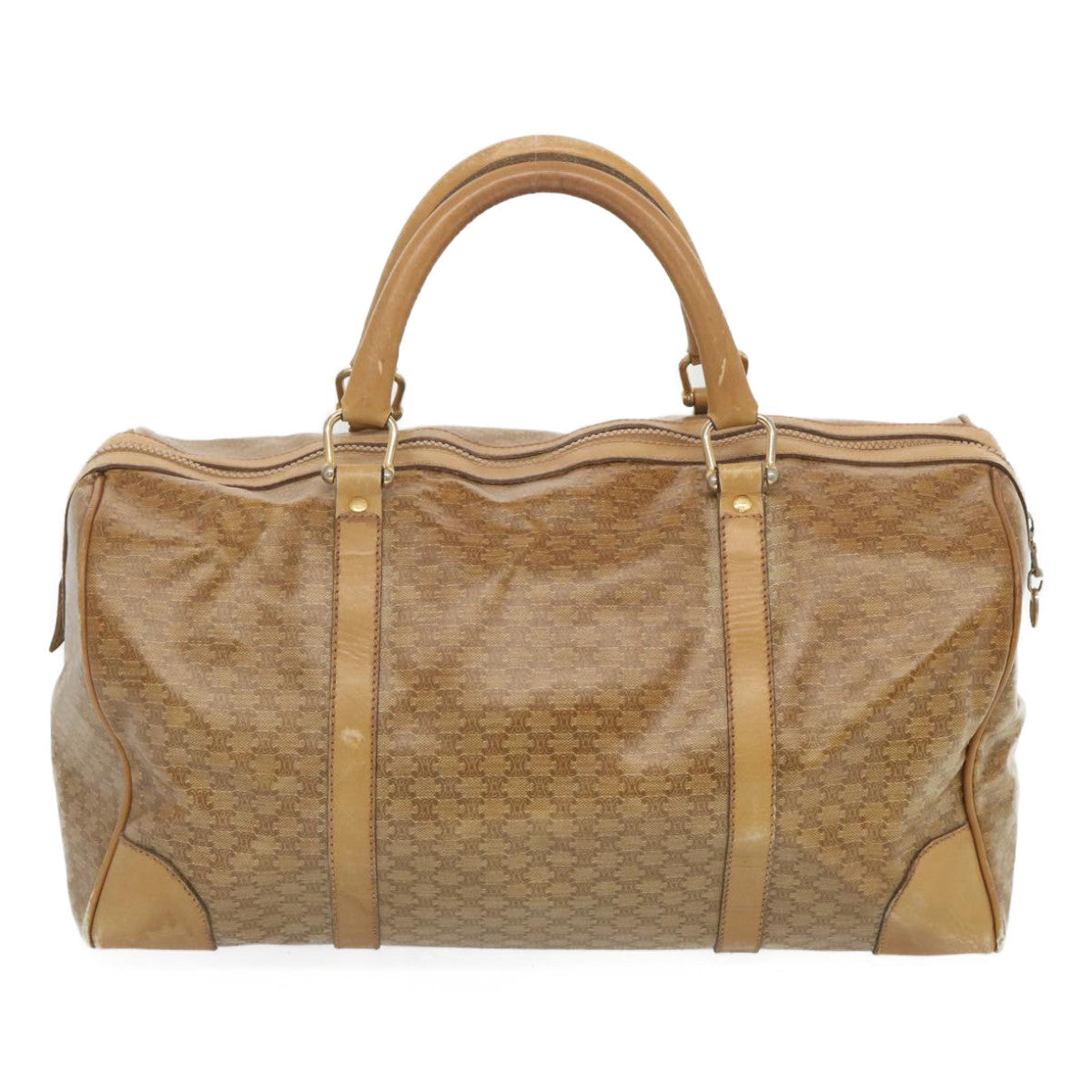 CELINE Macadam Canvas Boston Bag Beige Auth 68079