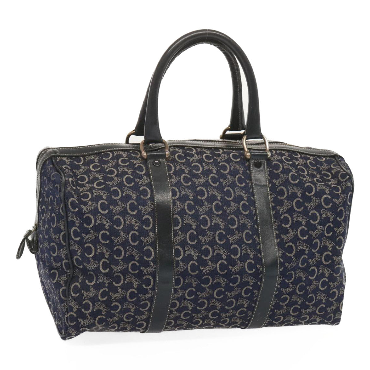 CELINE C Macadam Canvas Boston Bag Navy Auth 68080