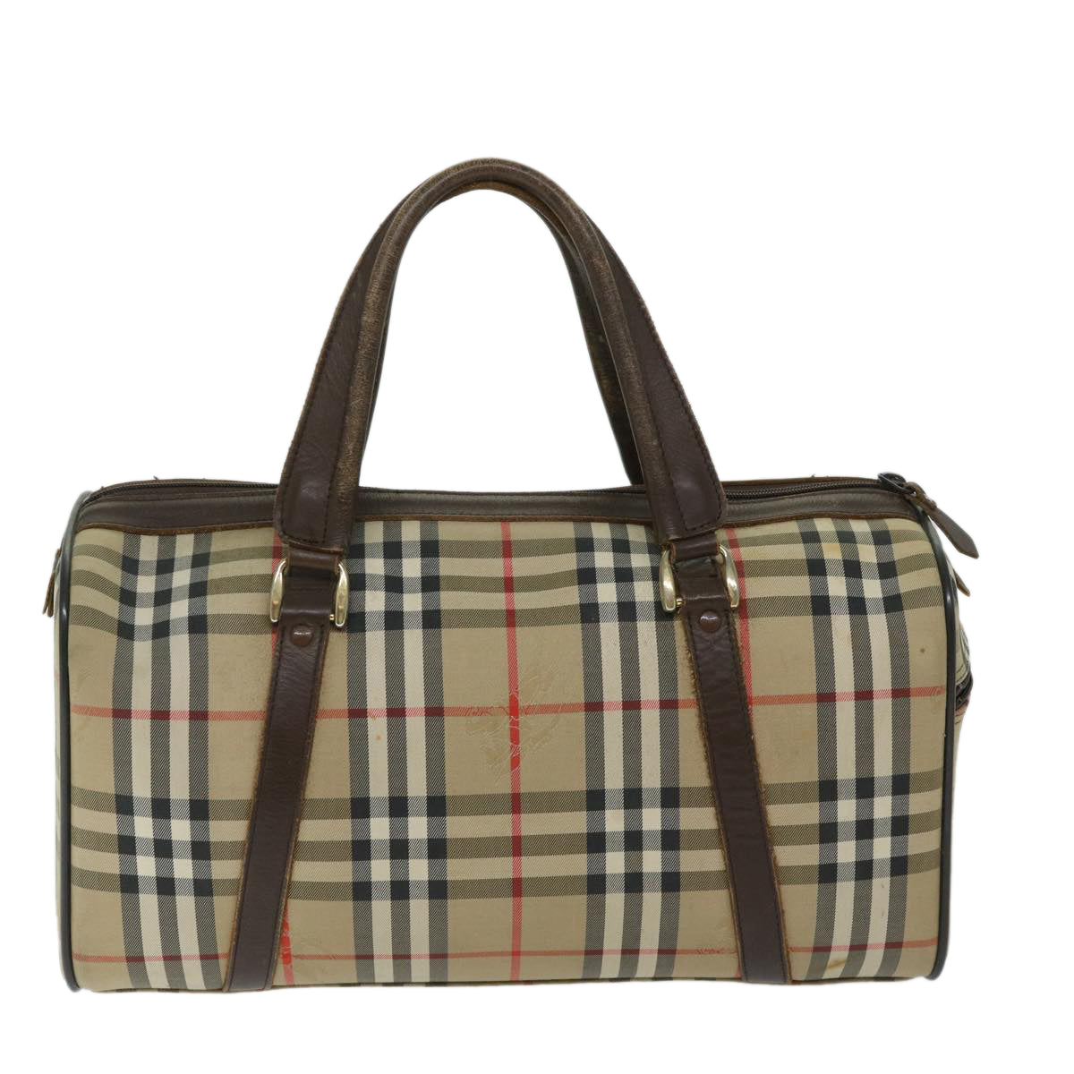 Burberrys Nova Check Boston Bag Canvas Beige Auth 68091