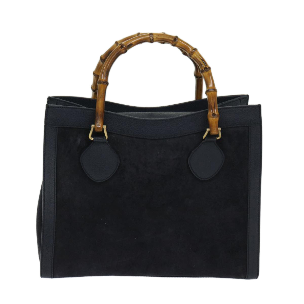 GUCCI Bamboo Hand Bag Suede Navy 002 123 0260 Auth 68127