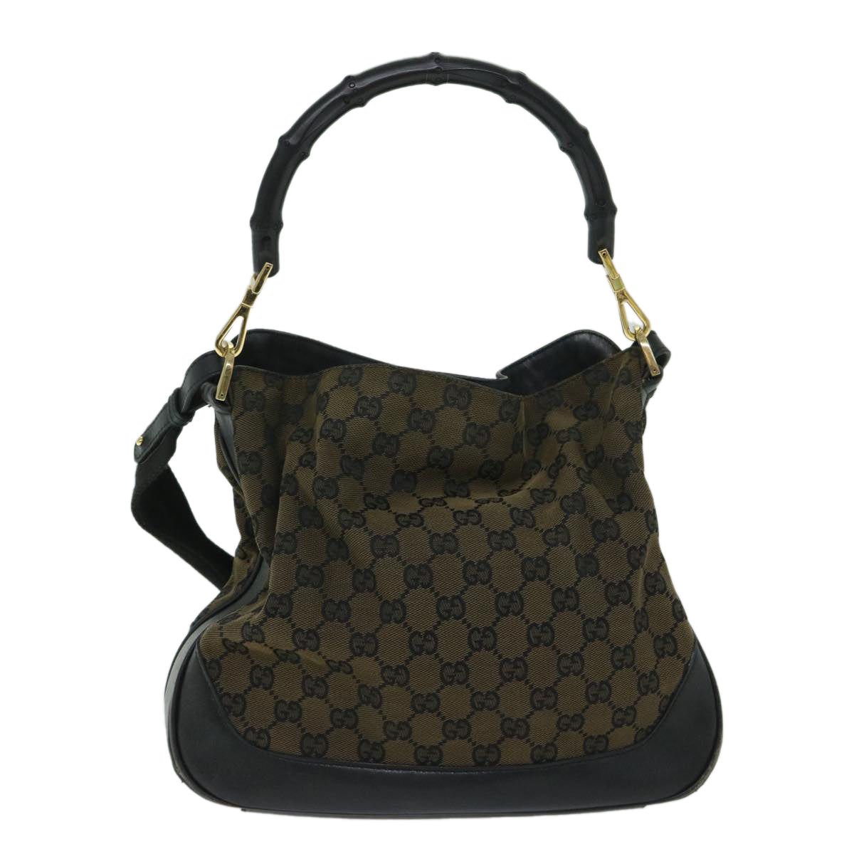 GUCCI GG Canvas Bamboo Hand Bag 2way Black Auth 68143