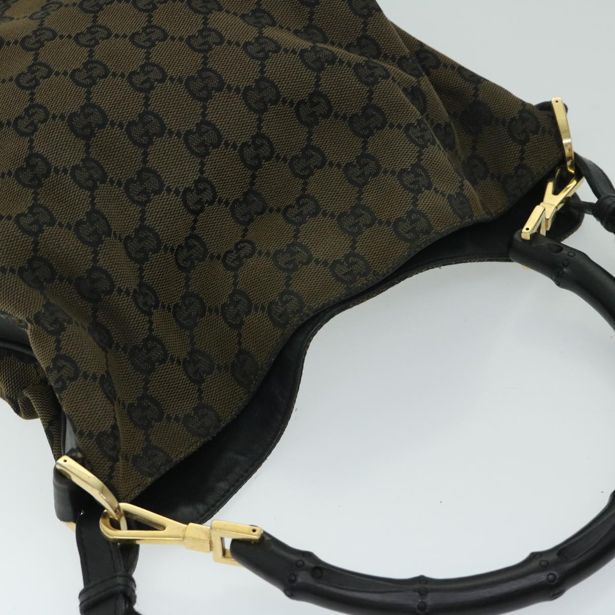 GUCCI GG Canvas Bamboo Hand Bag 2way Black Auth 68143