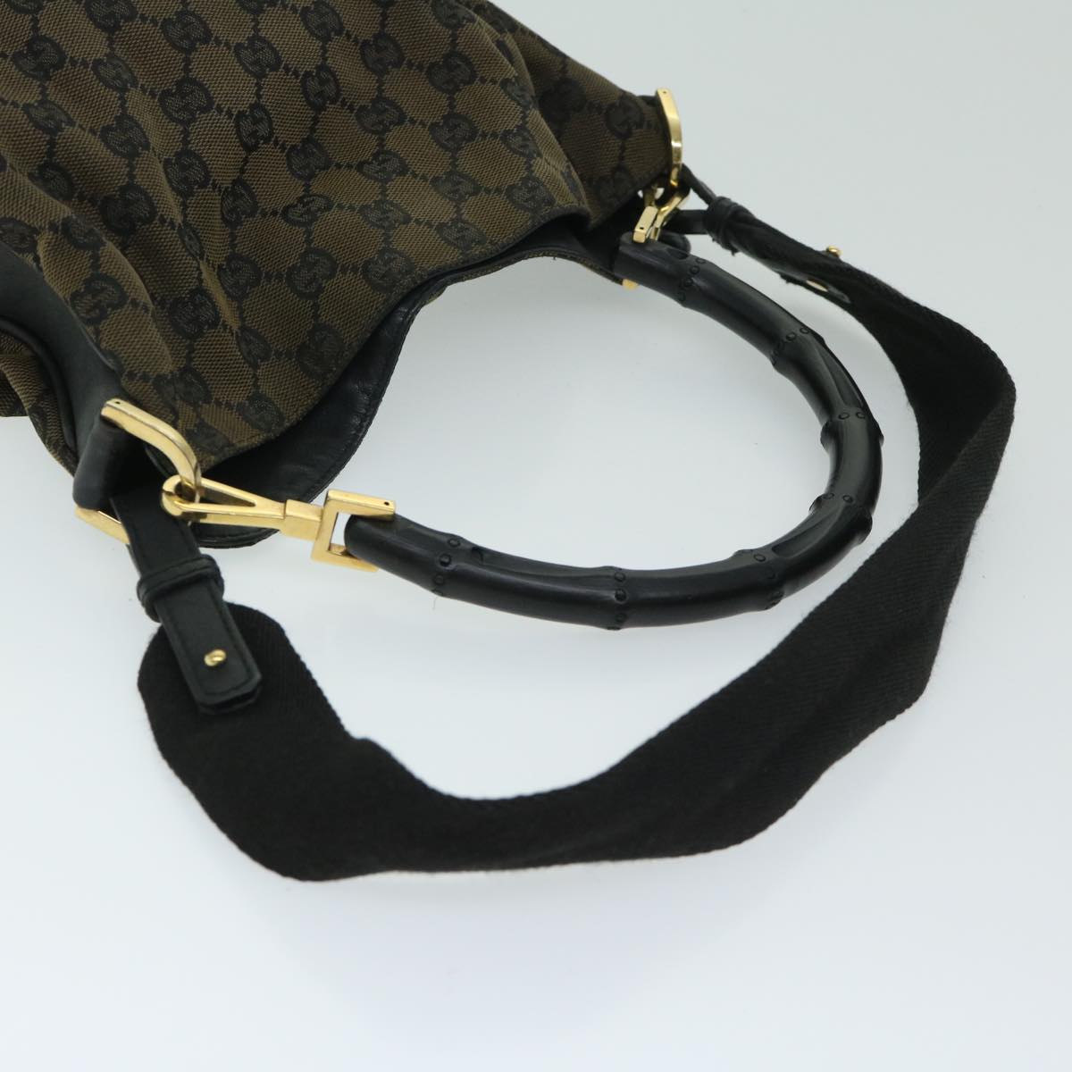 GUCCI GG Canvas Bamboo Hand Bag 2way Black Auth 68143