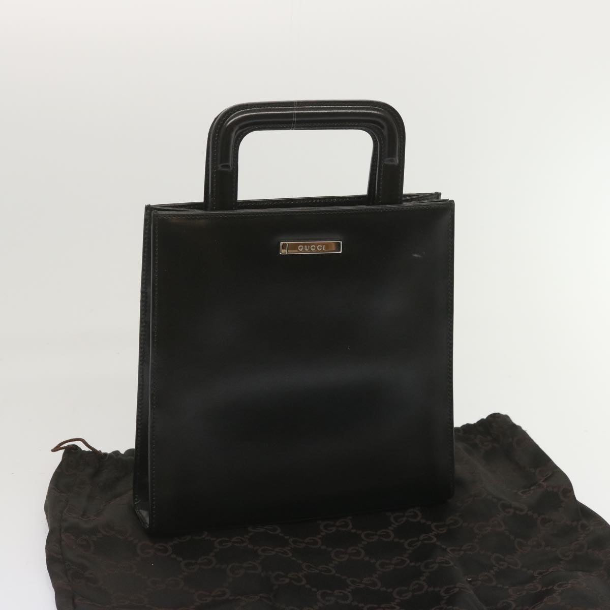 GUCCI Hand Bag Leather Black Auth 68145