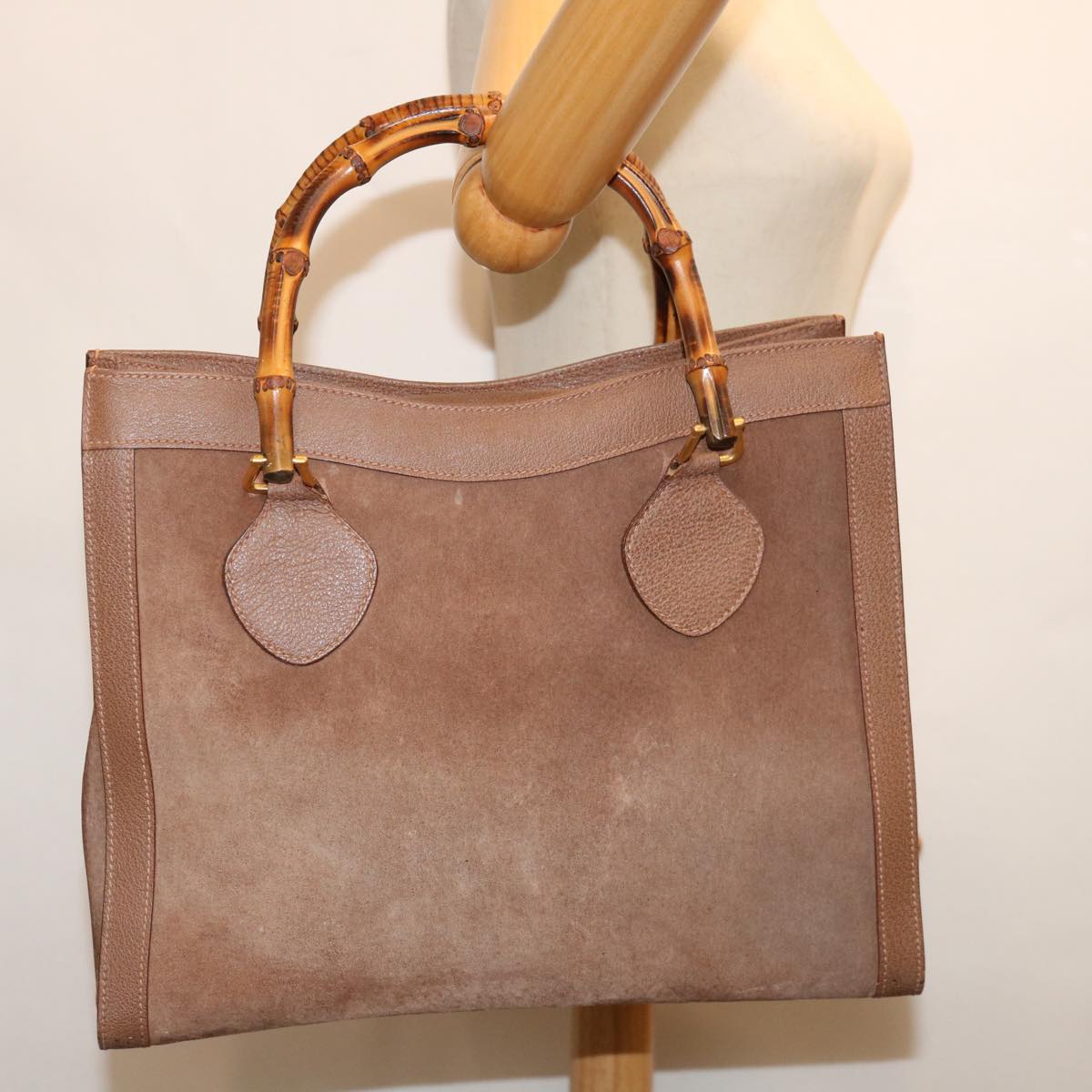 GUCCI Bamboo Hand Bag Suede Brown 002 1095 0260 Auth 68147