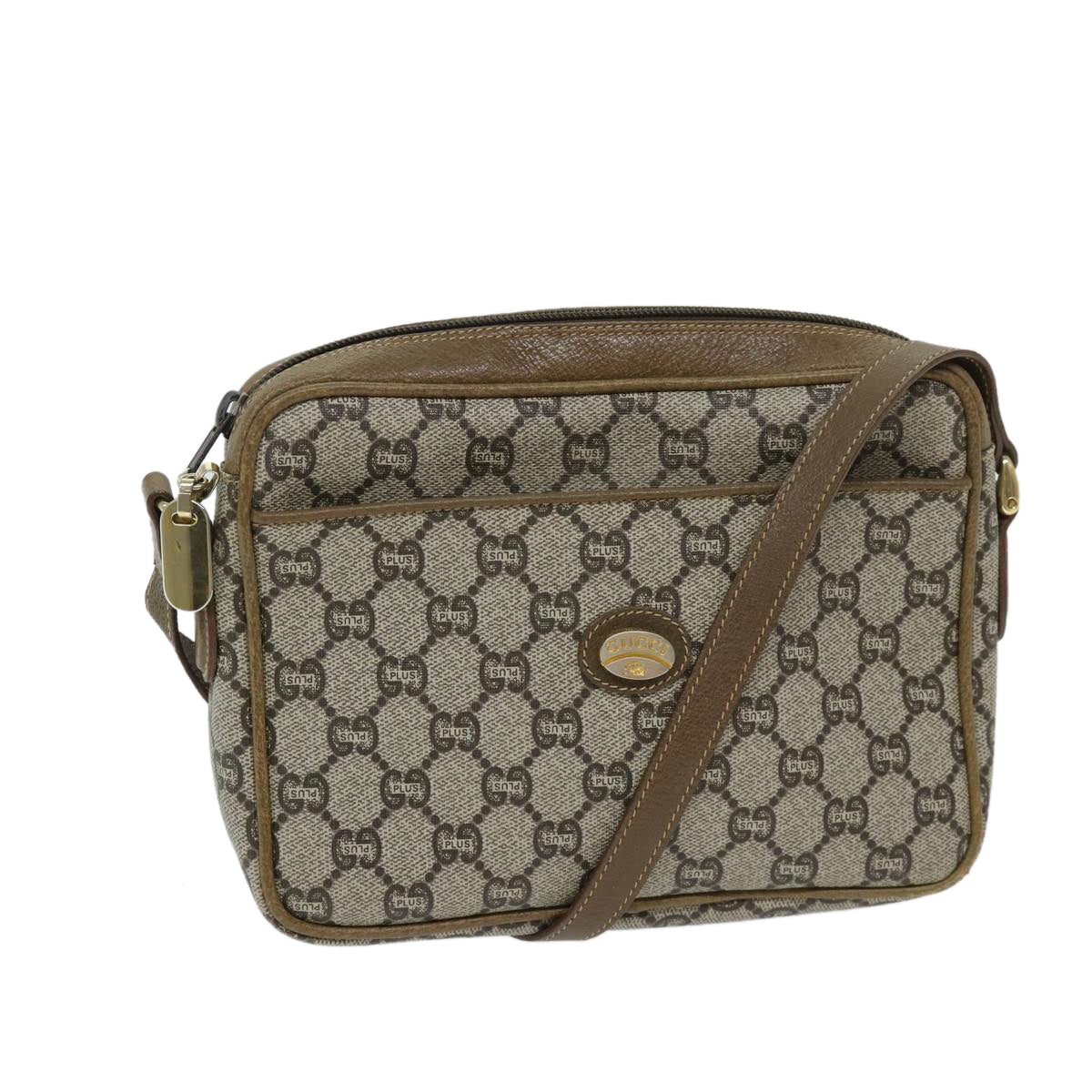 GUCCI GG PLUS Canvas Shoulder Bag PVC Beige Auth 68160