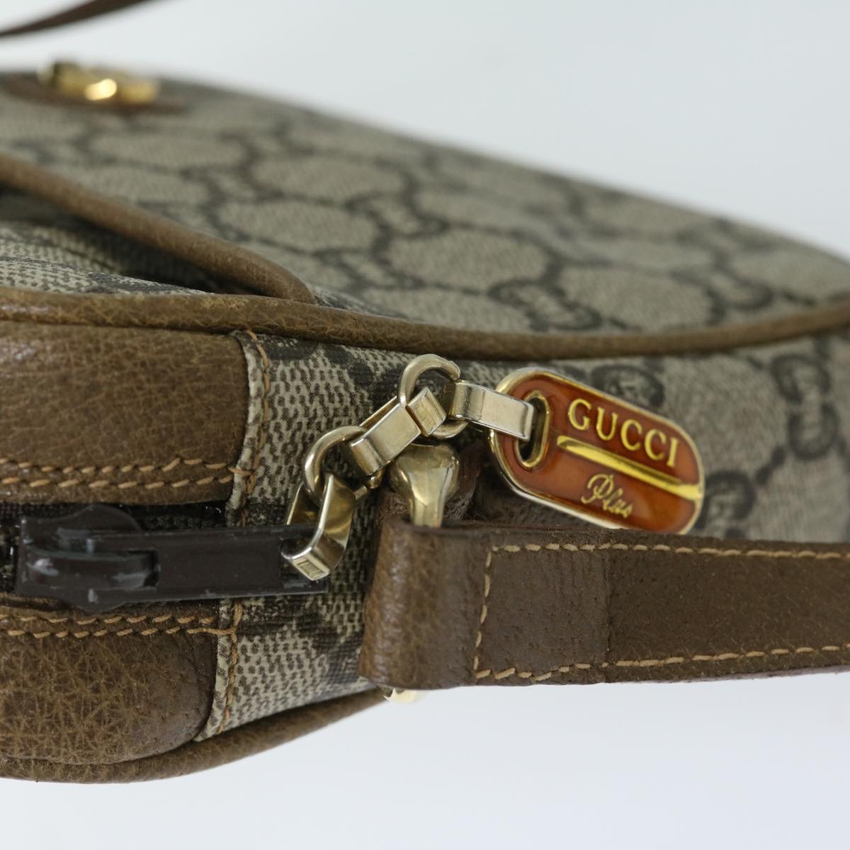 GUCCI GG PLUS Canvas Shoulder Bag PVC Beige Auth 68160