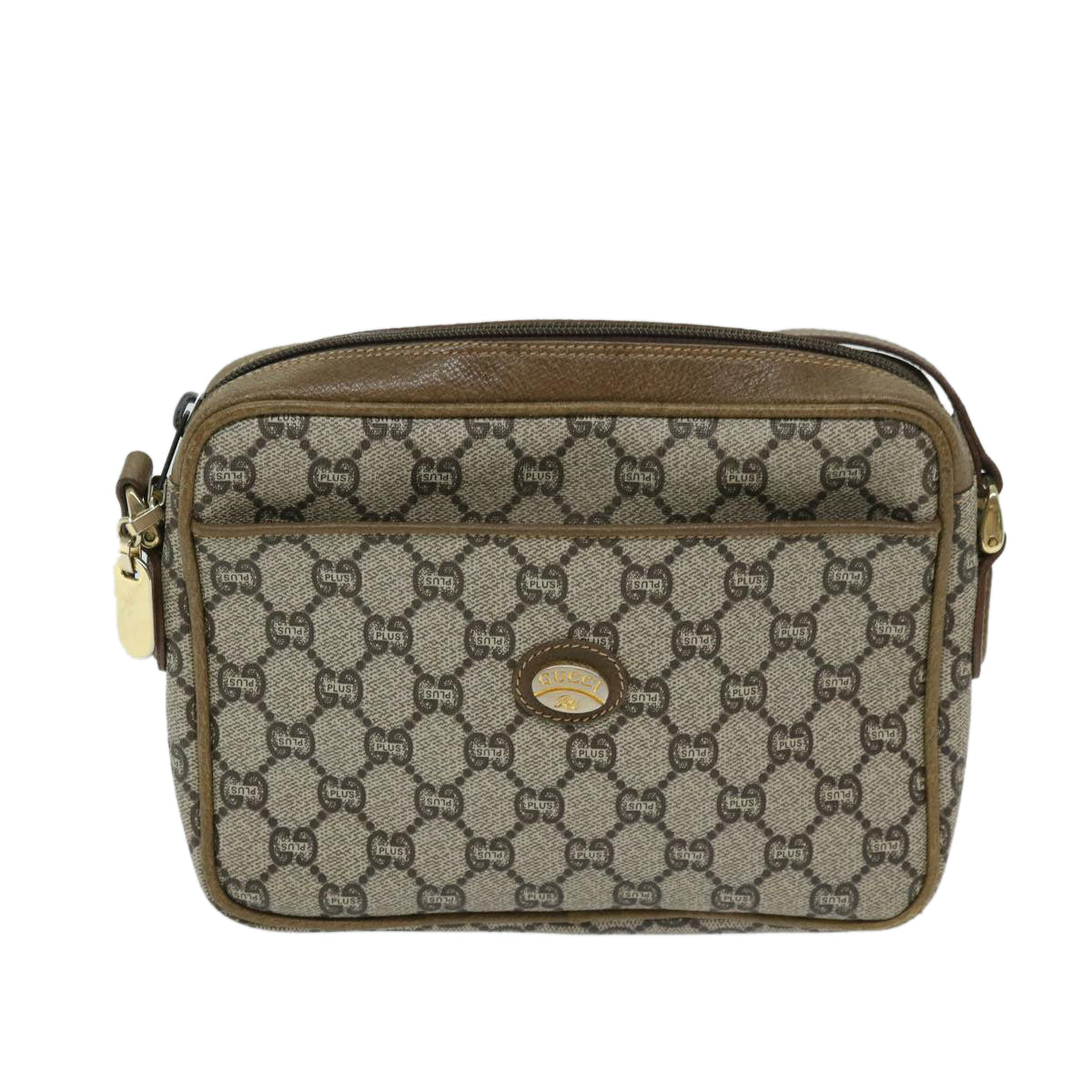 GUCCI GG PLUS Canvas Shoulder Bag PVC Beige Auth 68160