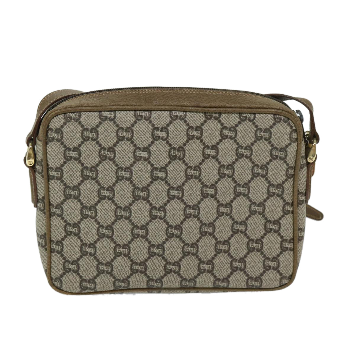 GUCCI GG PLUS Canvas Shoulder Bag PVC Beige Auth 68160