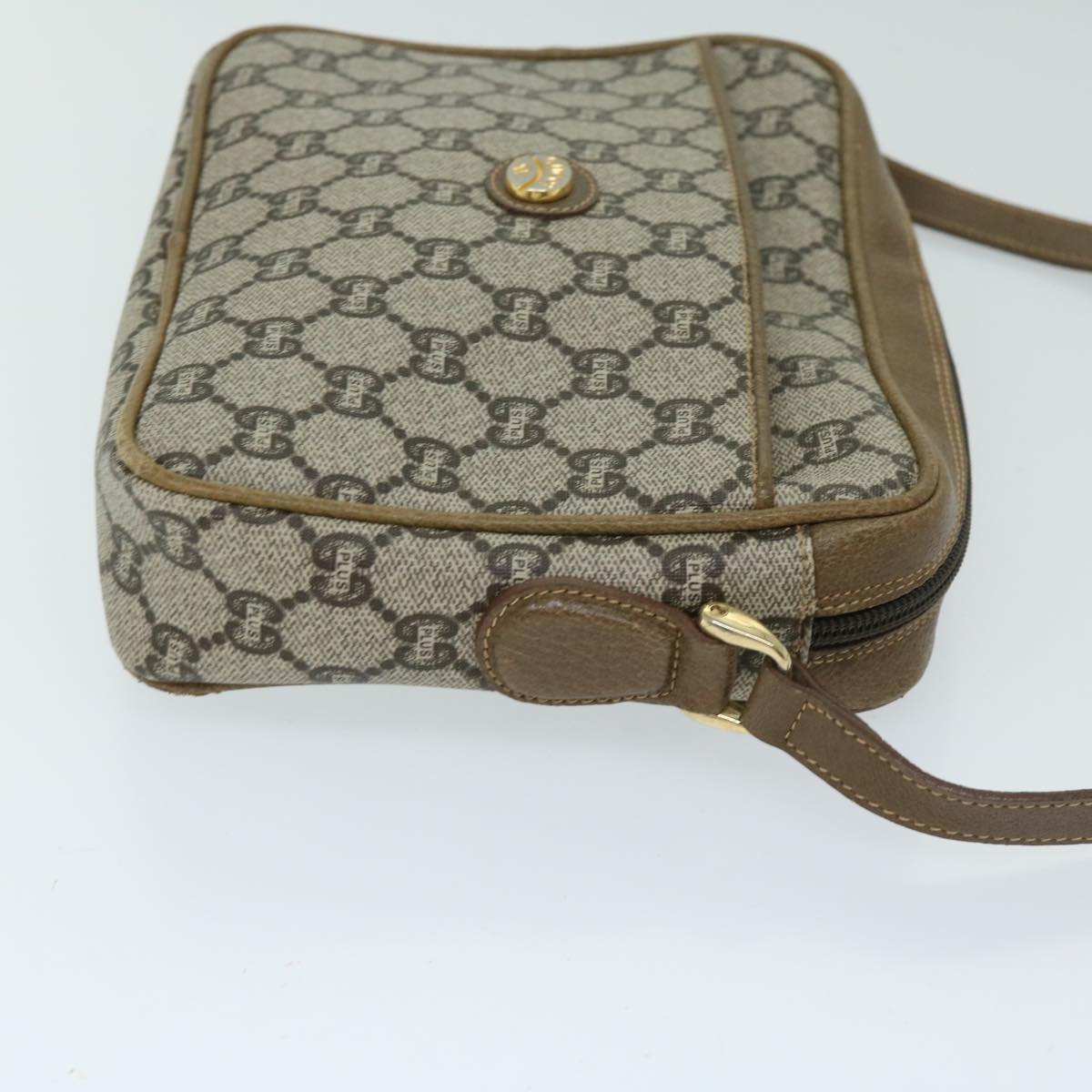 GUCCI GG PLUS Canvas Shoulder Bag PVC Beige Auth 68160