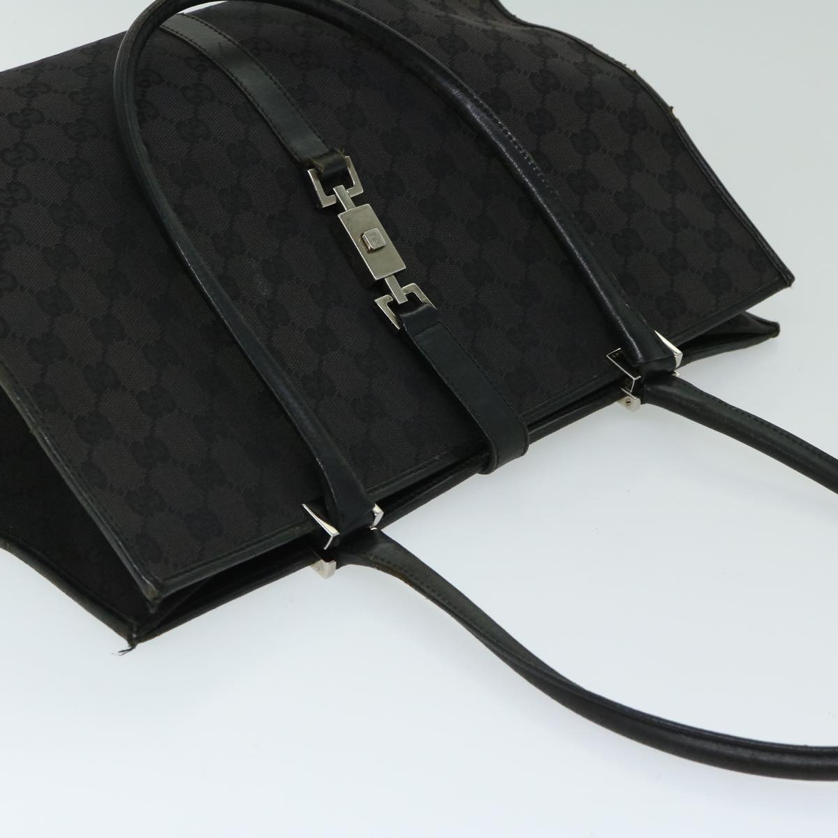 GUCCI GG Canvas Jackie Tote Bag Black Auth 68164