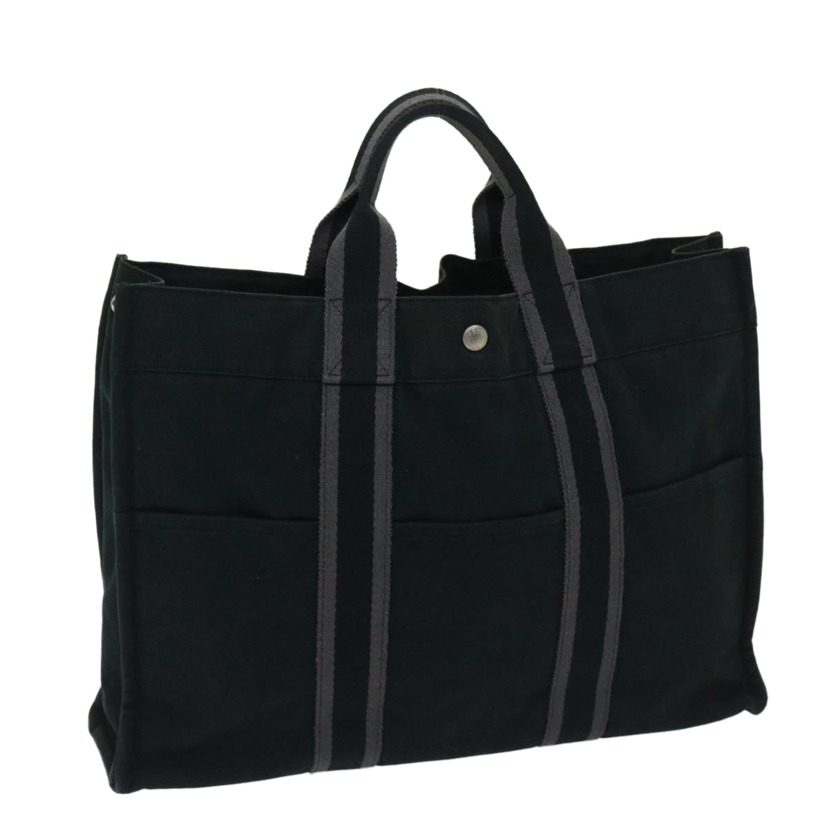 HERMES Fourre Tout MM Tote Bag Canvas Black Auth 68173