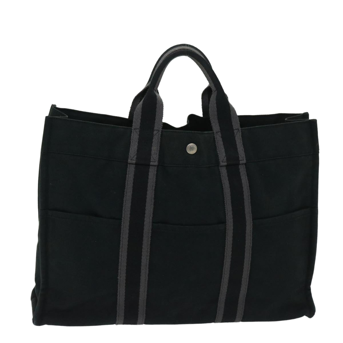 HERMES Fourre Tout MM Tote Bag Canvas Black Auth 68173