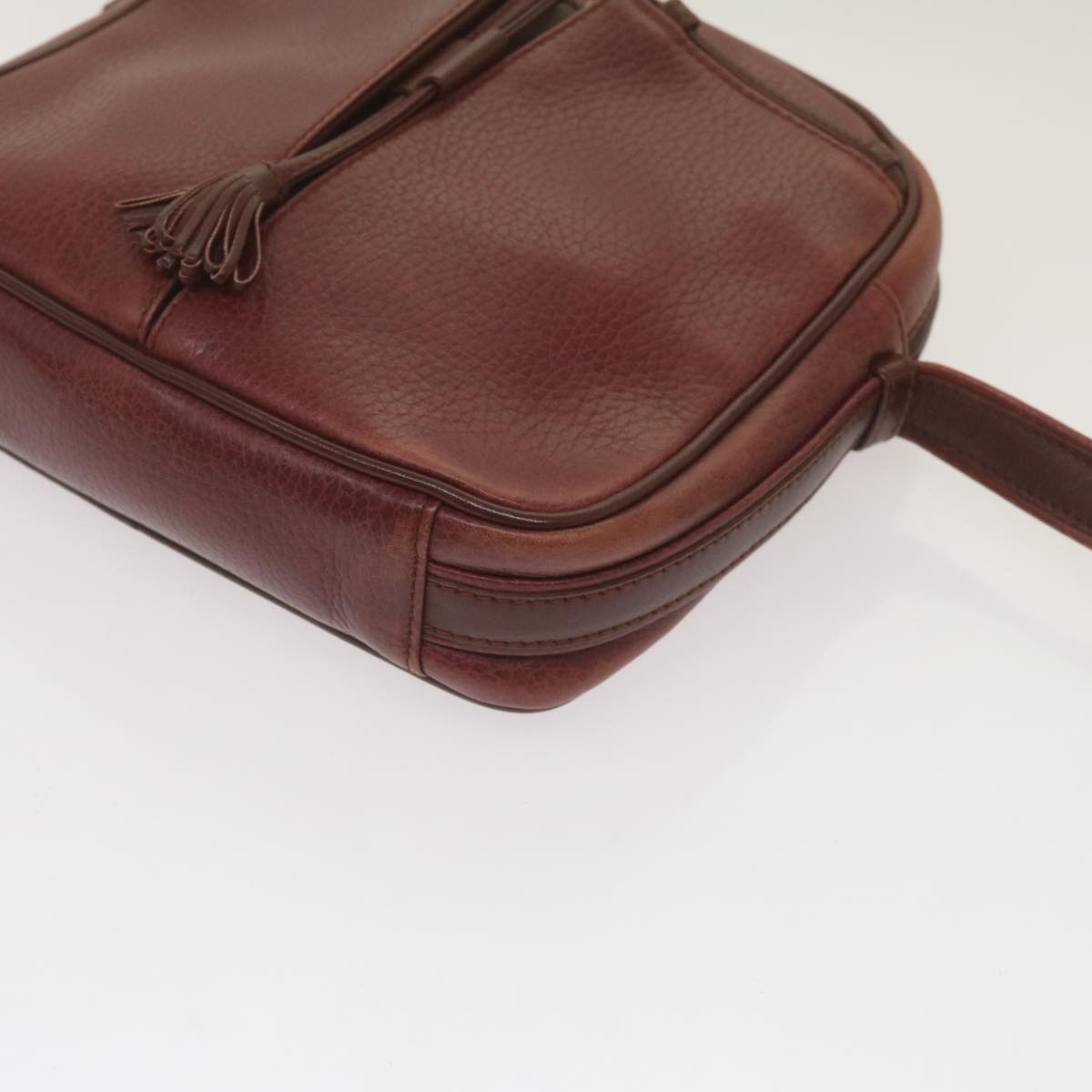 CARTIER Shoulder Bag Leather Wine Red Auth 68174