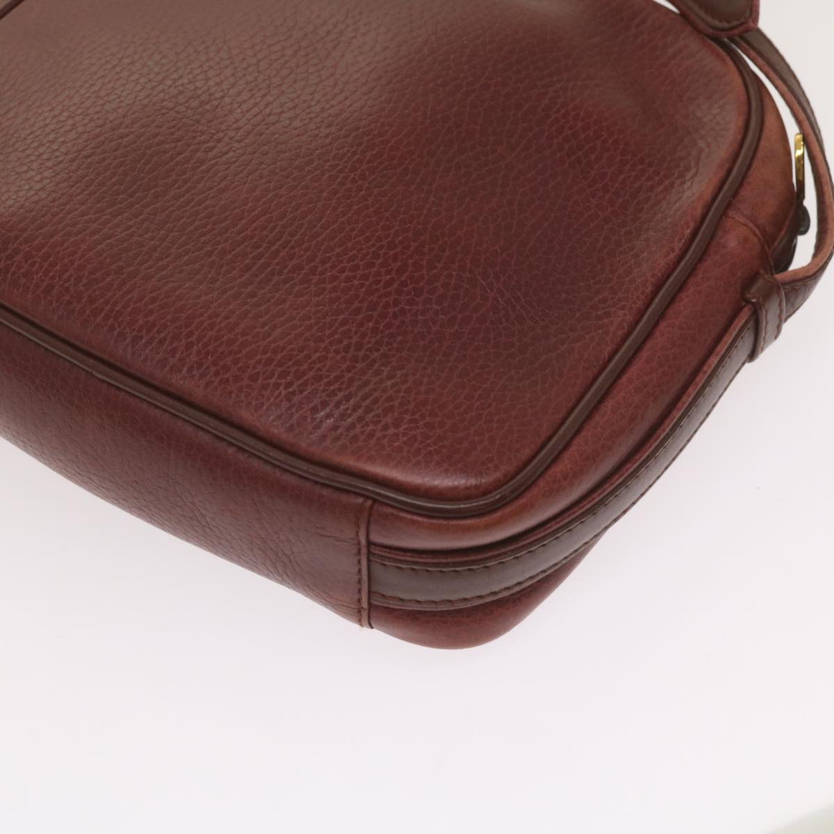 CARTIER Shoulder Bag Leather Wine Red Auth 68174