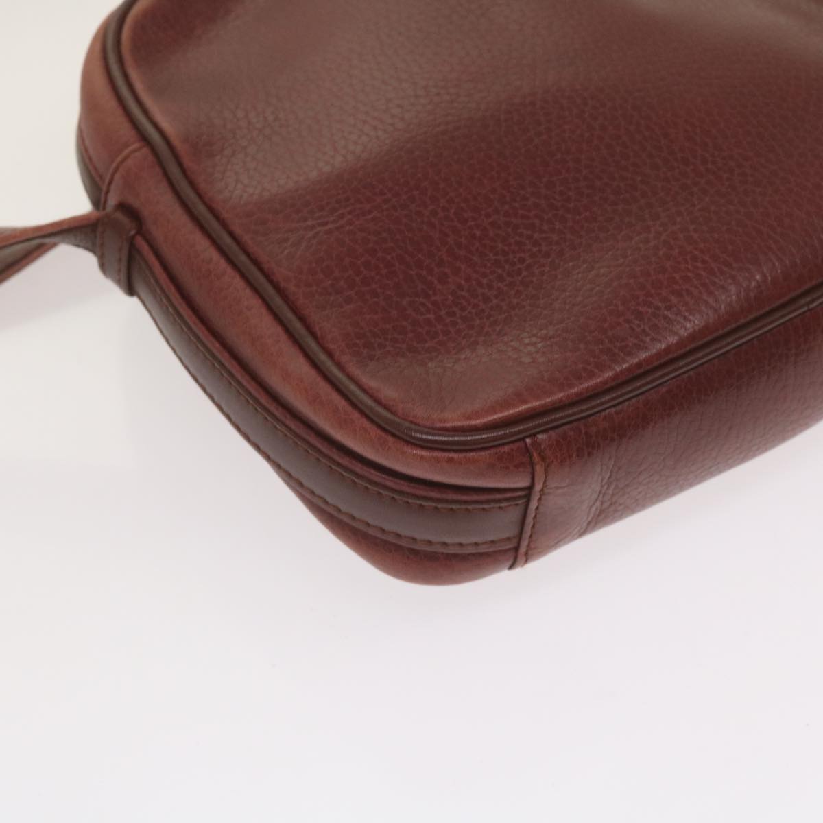 CARTIER Shoulder Bag Leather Wine Red Auth 68174