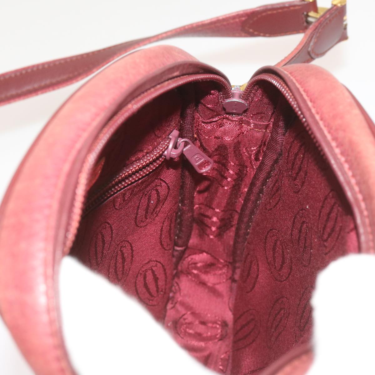 CARTIER Shoulder Bag Leather Wine Red Auth 68174