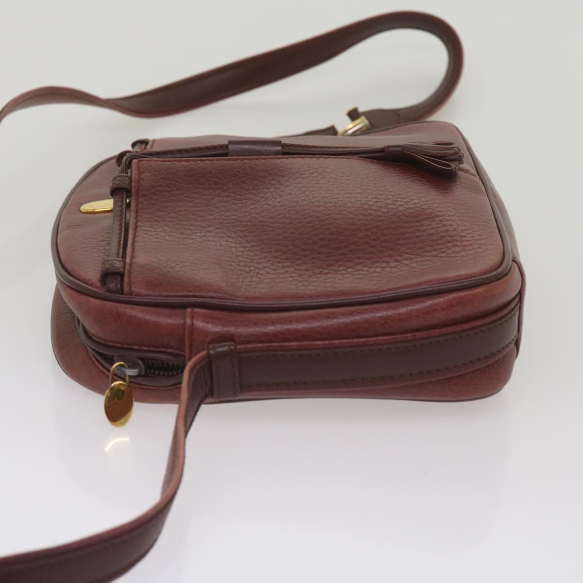 CARTIER Shoulder Bag Leather Wine Red Auth 68174