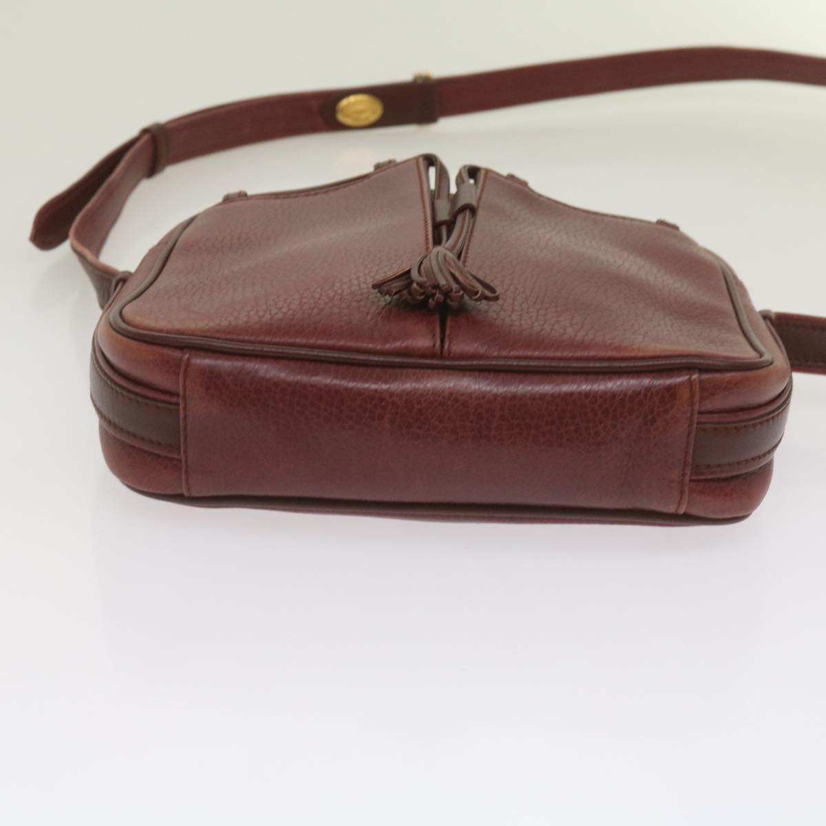 CARTIER Shoulder Bag Leather Wine Red Auth 68174