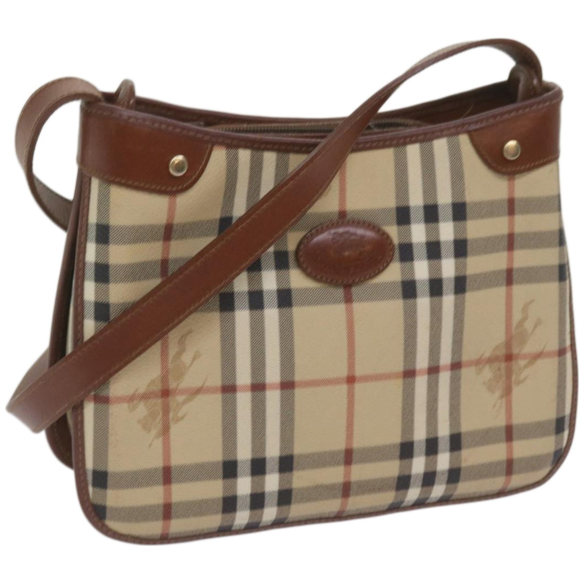 Burberrys Nova Check Shoulder Bag PVC Beige Brown Auth 68178