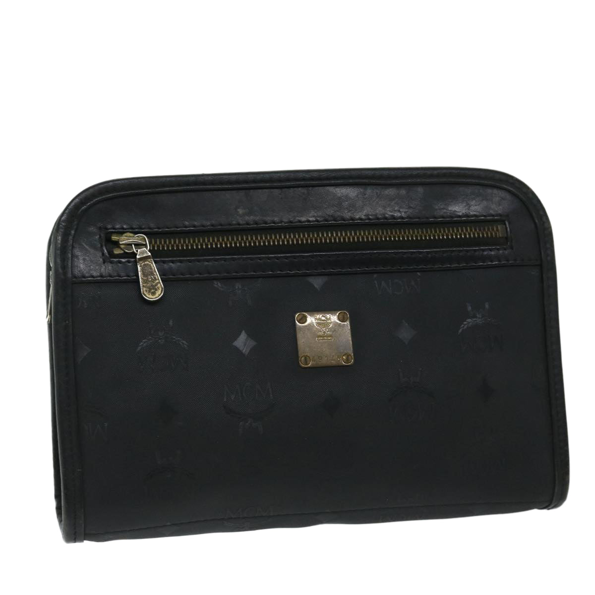 MCM Vicetos Logogram Clutch Bag PVC Black Auth 68192