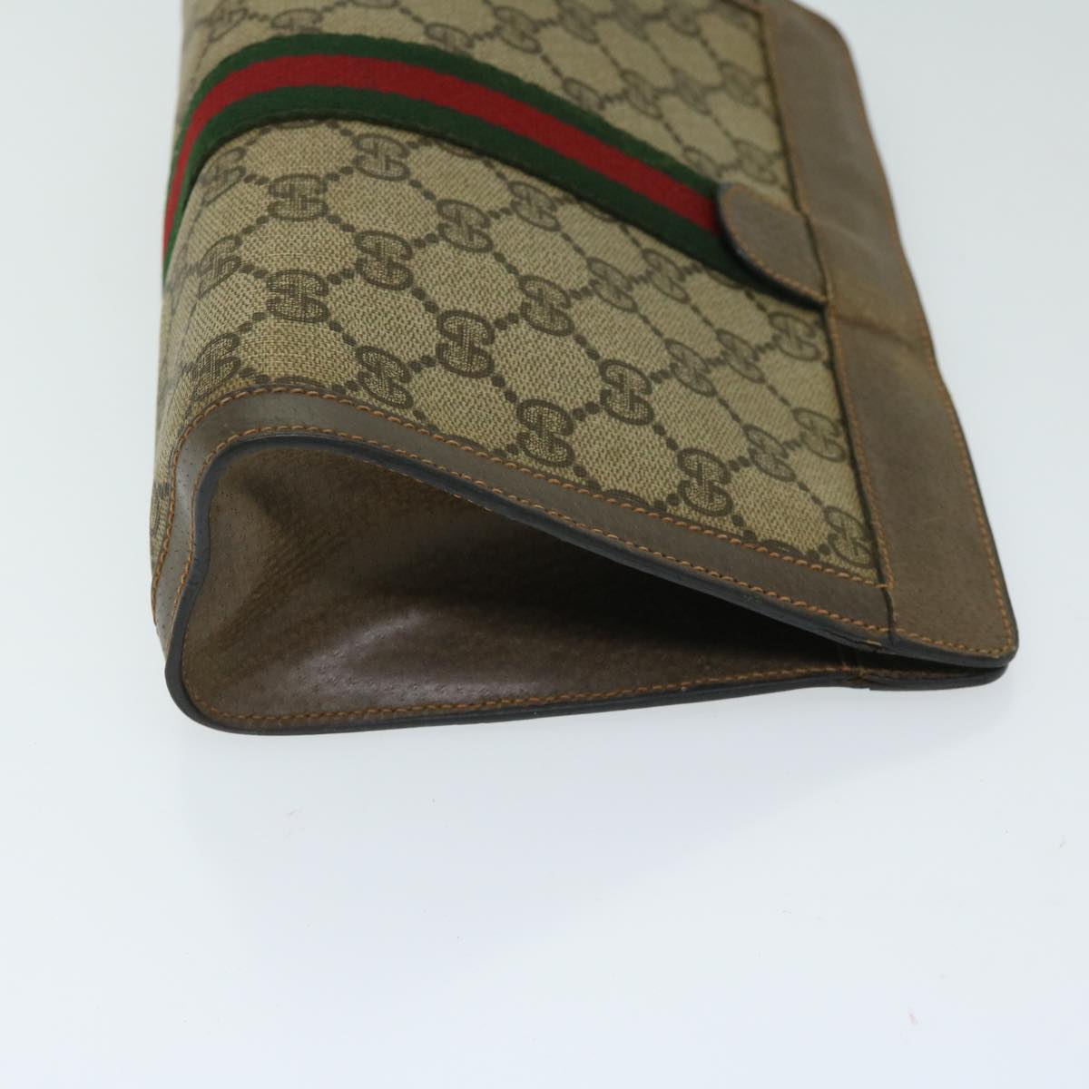 GUCCI GG Canvas Web Sherry Line Clutch Bag PVC Beige Green Red Auth 68200