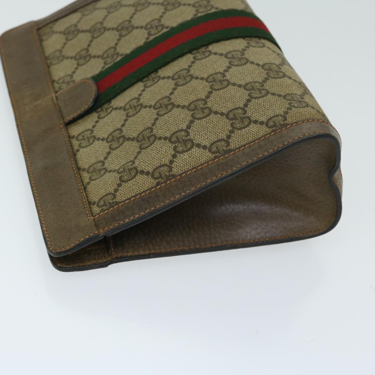 GUCCI GG Canvas Web Sherry Line Clutch Bag PVC Beige Green Red Auth 68200