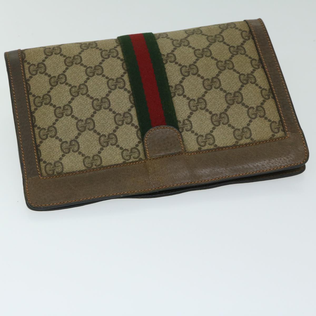 GUCCI GG Canvas Web Sherry Line Clutch Bag PVC Beige Green Red Auth 68200