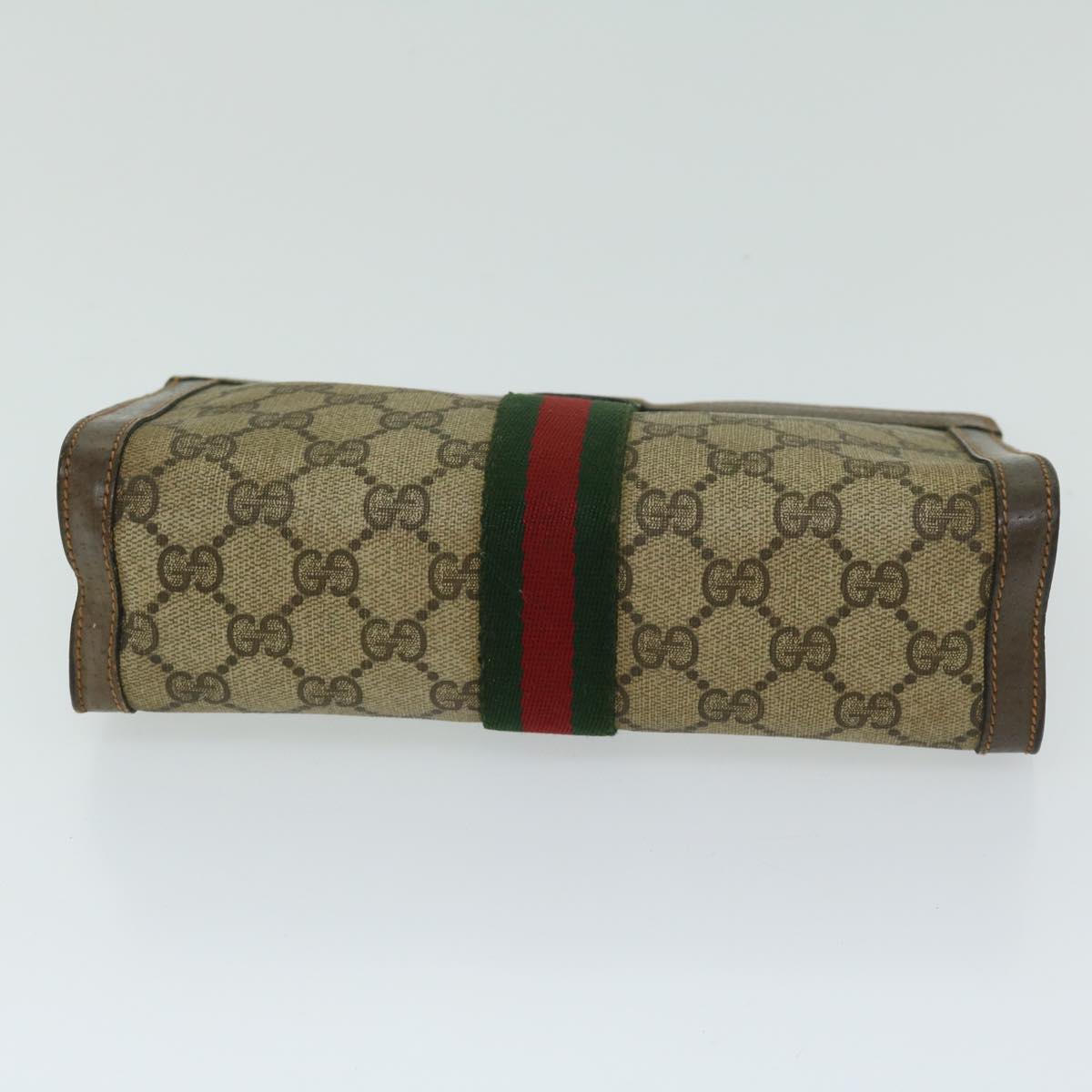 GUCCI GG Canvas Web Sherry Line Clutch Bag PVC Beige Green Red Auth 68200