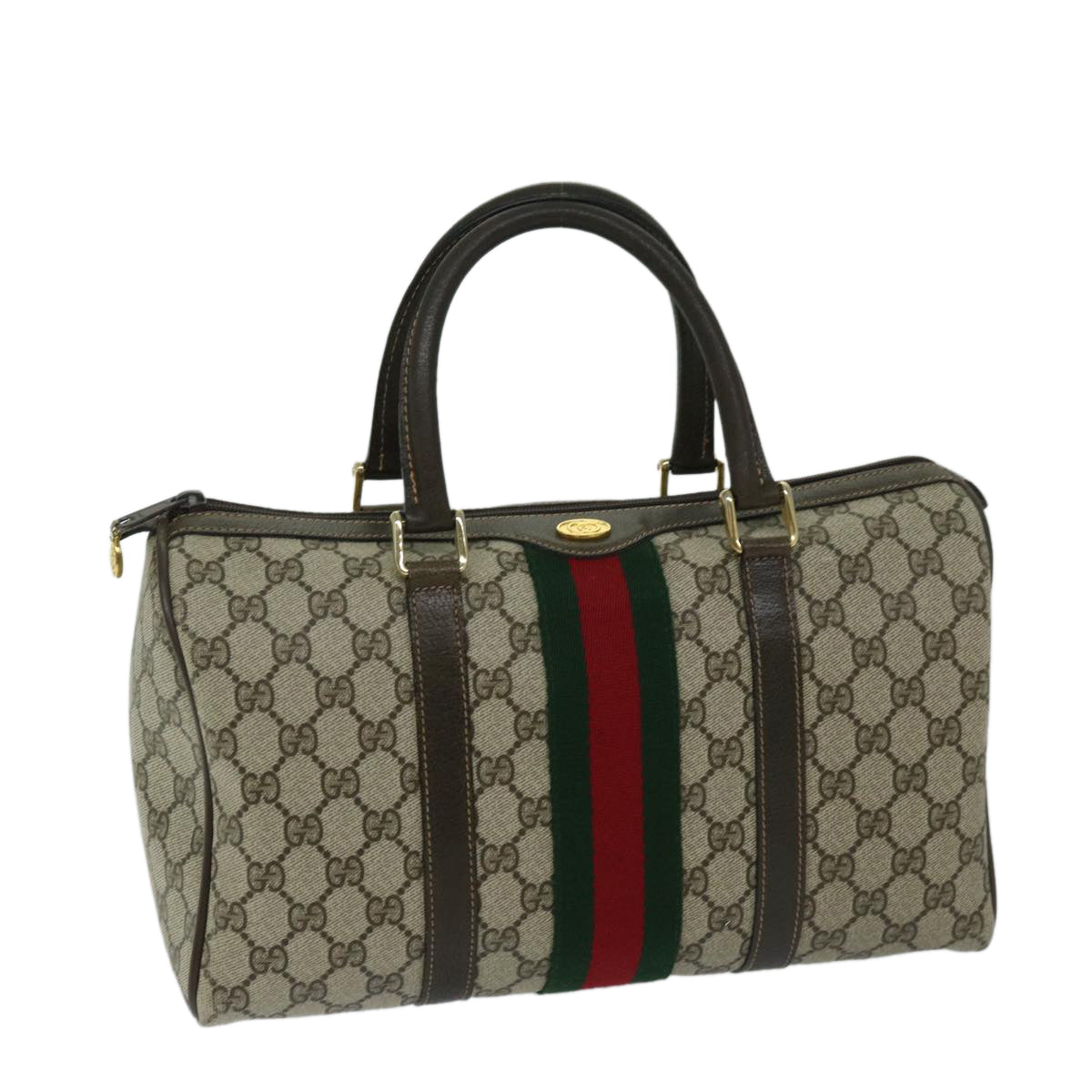 GUCCI GG Supreme Web Sherry Line Boston Bag Beige Red 69 012 3842 Auth 68203