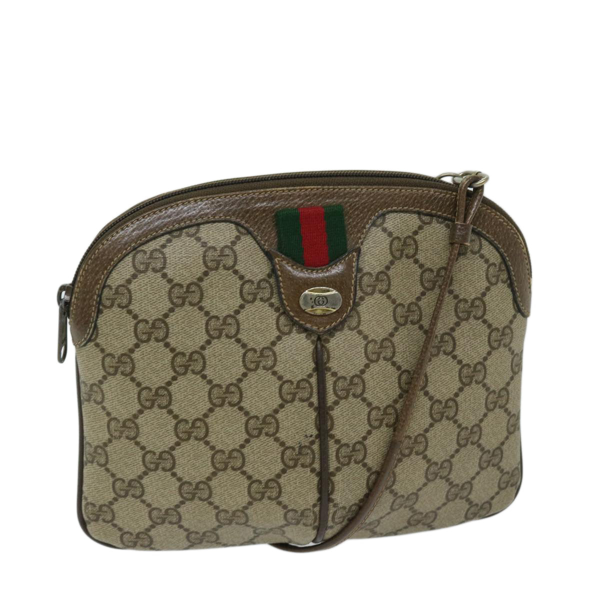 GUCCI GG Supreme Web Sherry Line Shoulder Bag PVC Beige 904 02 047 Auth 68207