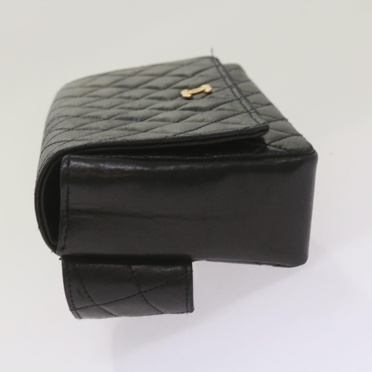 CHANEL Matelasse Waist bag Lamb Skin Black CC Auth 68224