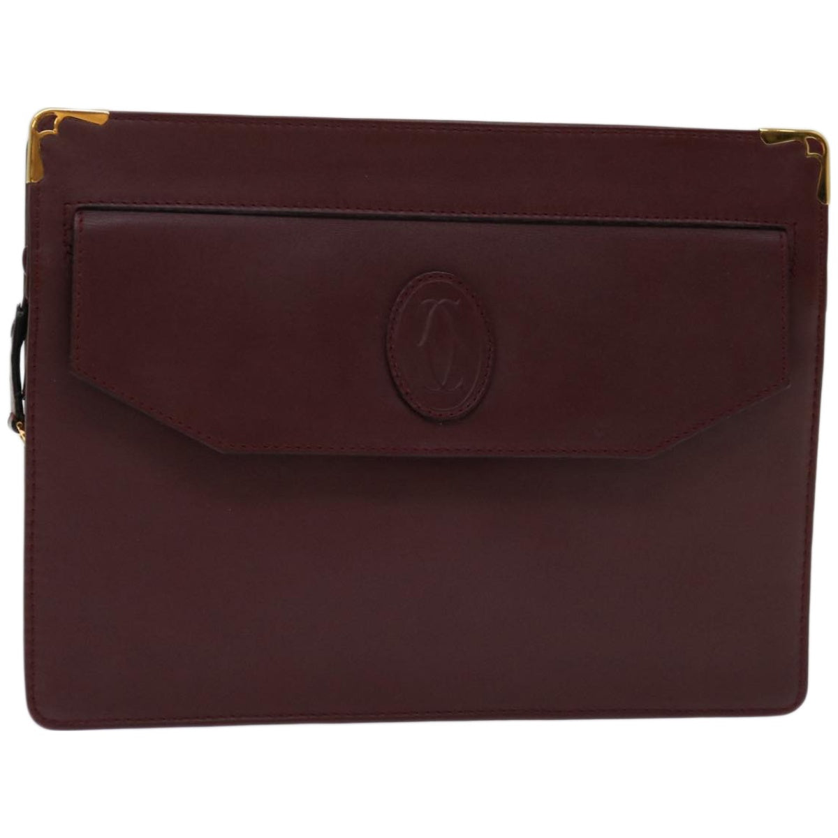 CARTIER Clutch Bag Leather Wine Red Auth 68226