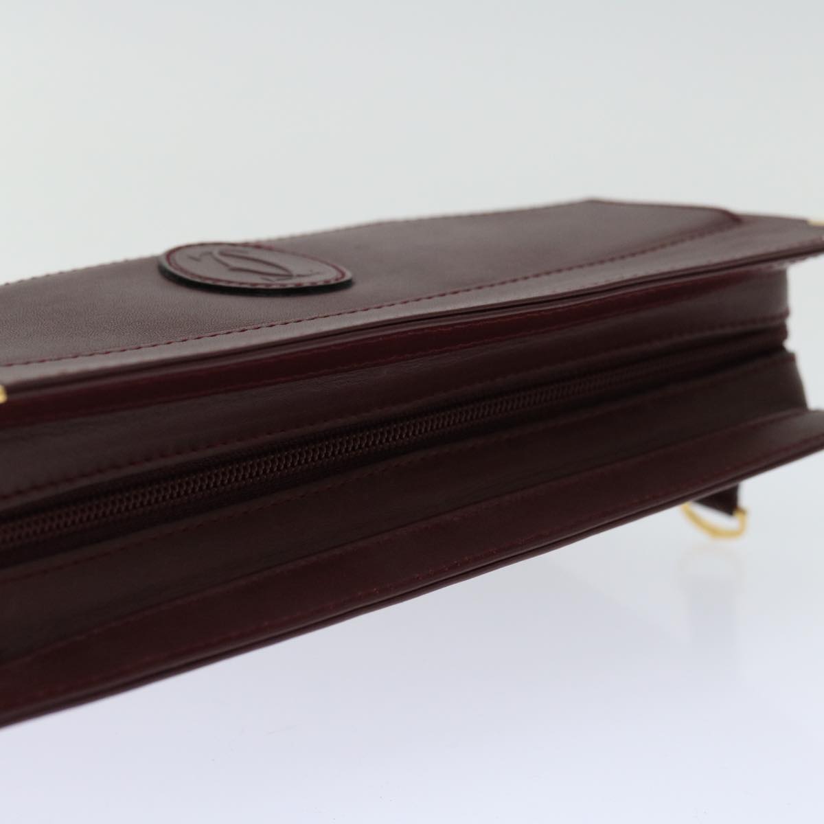 CARTIER Clutch Bag Leather Wine Red Auth 68226