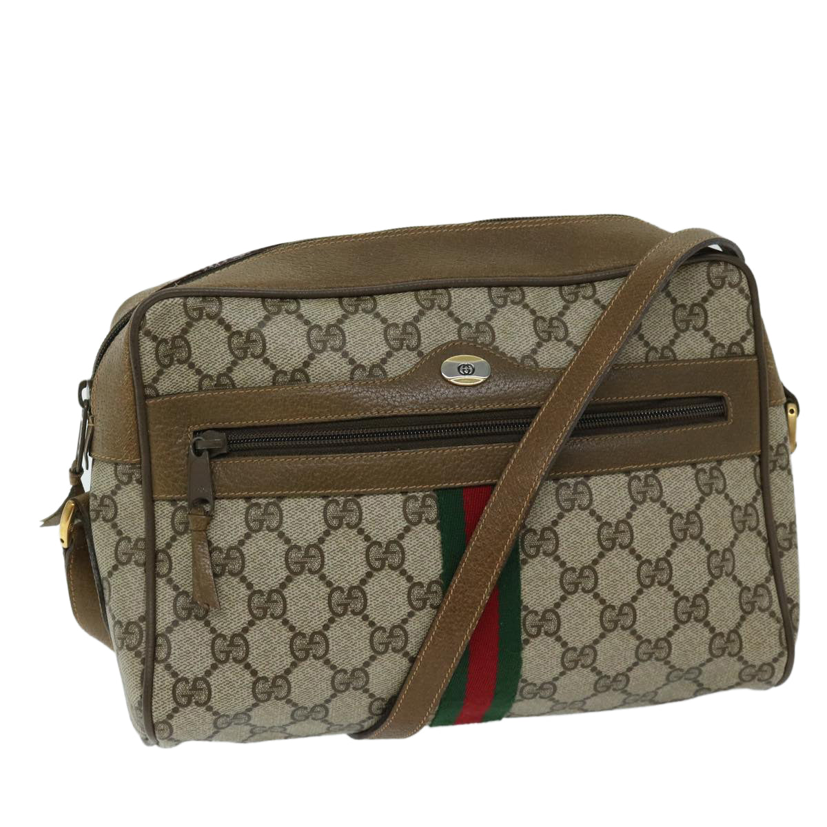 GUCCI GG Supreme Web Sherry Line Shoulder Bag PVC Beige 68 02 005 Auth 68227