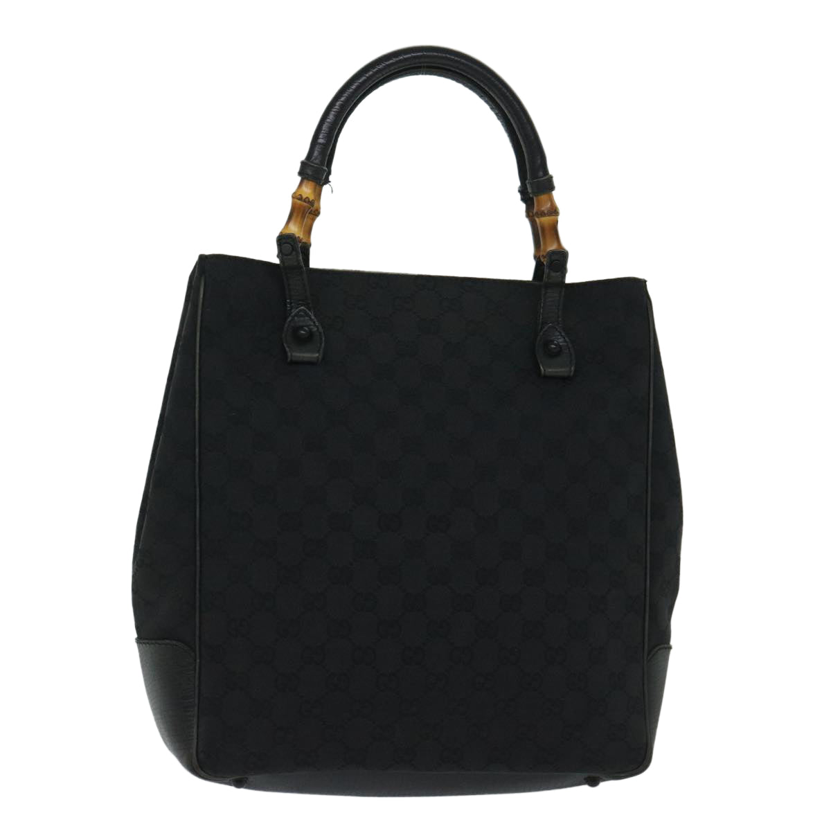 GUCCI GG Canvas Bamboo Hand Bag Black Auth 68250