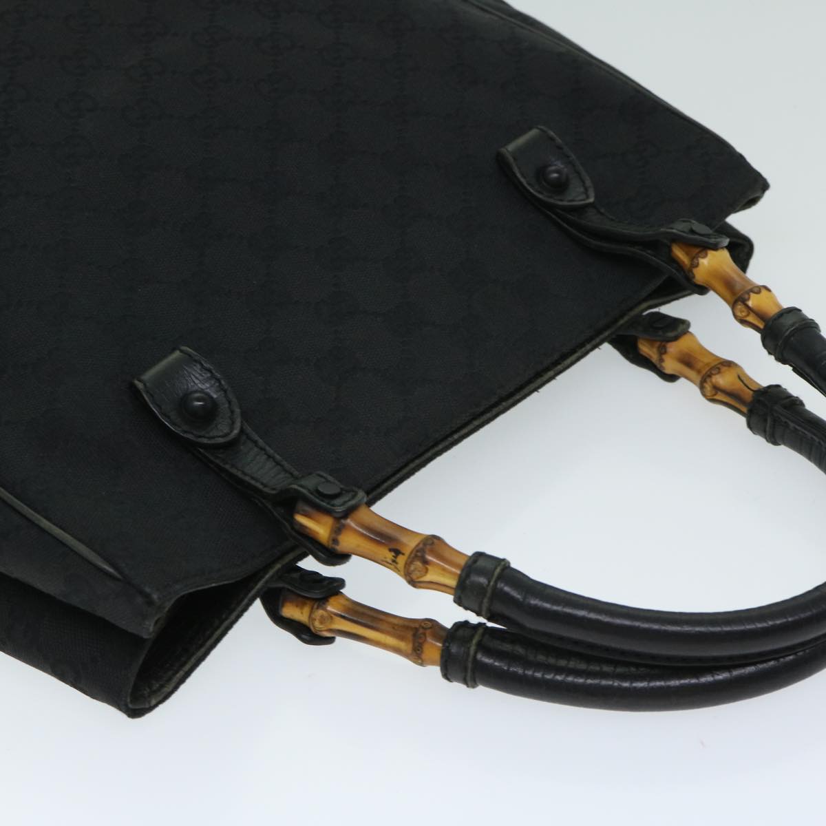 GUCCI GG Canvas Bamboo Hand Bag Black Auth 68250