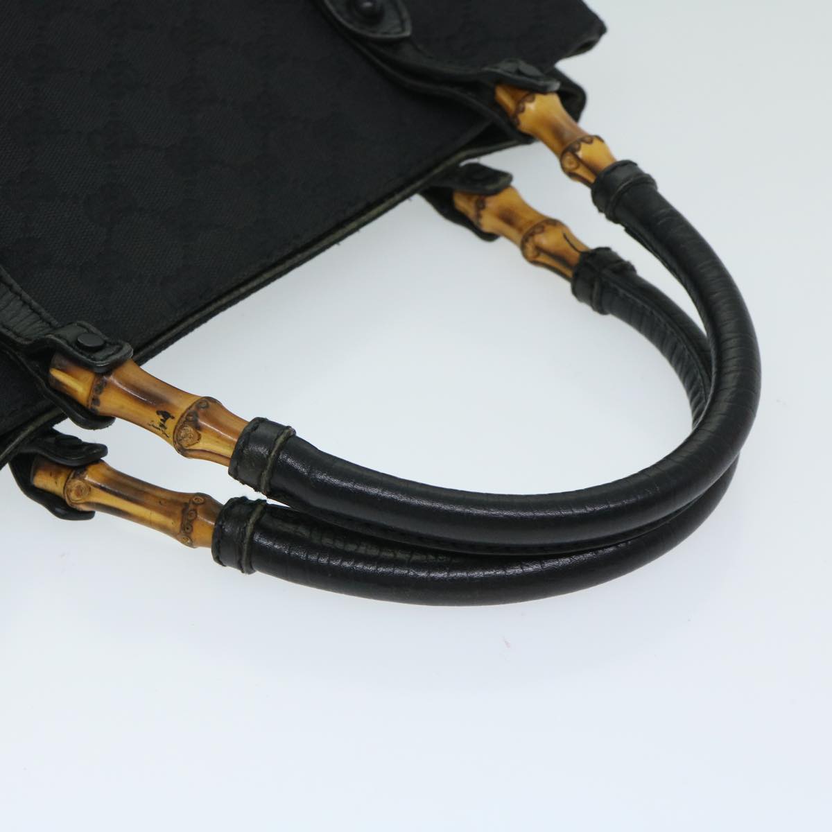 GUCCI GG Canvas Bamboo Hand Bag Black Auth 68250