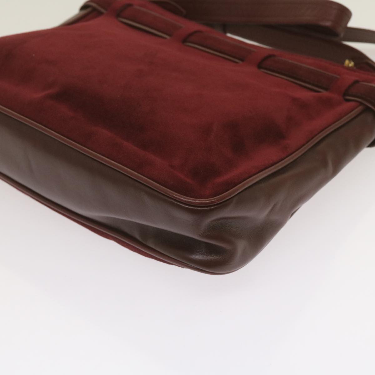 CARTIER Shoulder Bag Suede Leather Wine Red Auth 68255