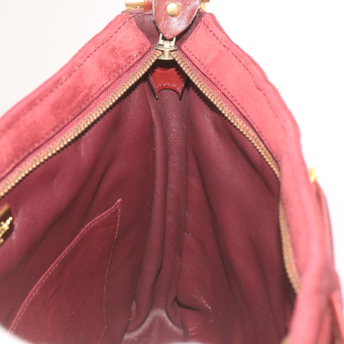 CARTIER Shoulder Bag Suede Leather Wine Red Auth 68255