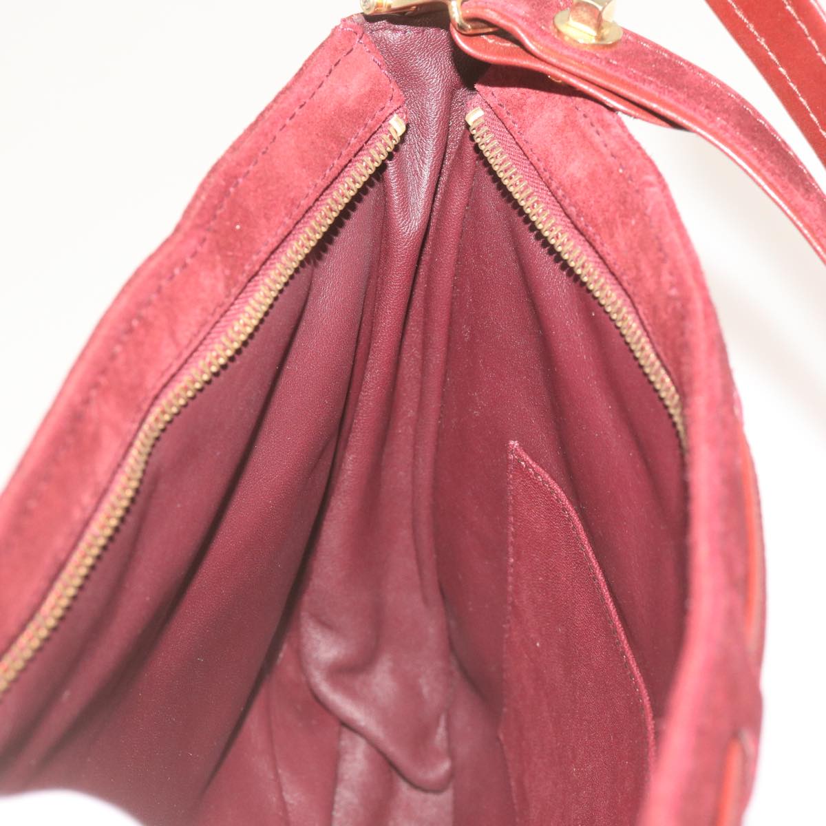 CARTIER Shoulder Bag Suede Leather Wine Red Auth 68255