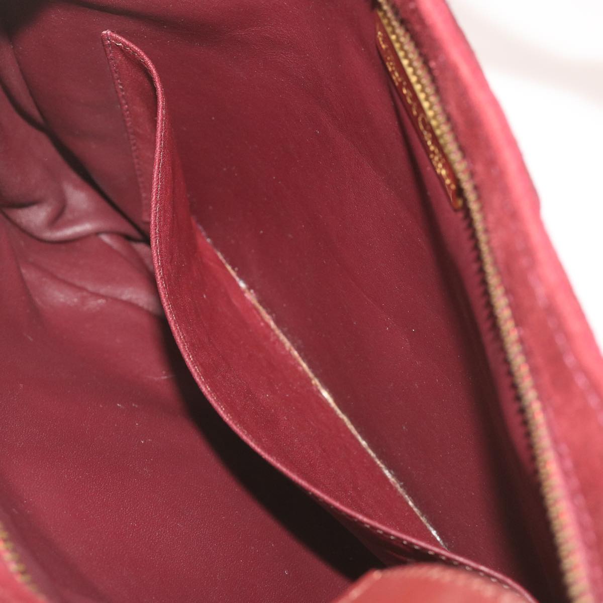 CARTIER Shoulder Bag Suede Leather Wine Red Auth 68255