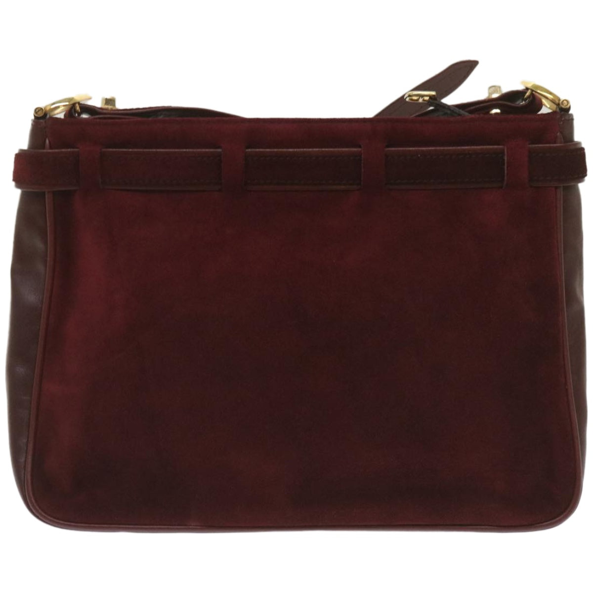 CARTIER Shoulder Bag Suede Leather Wine Red Auth 68255